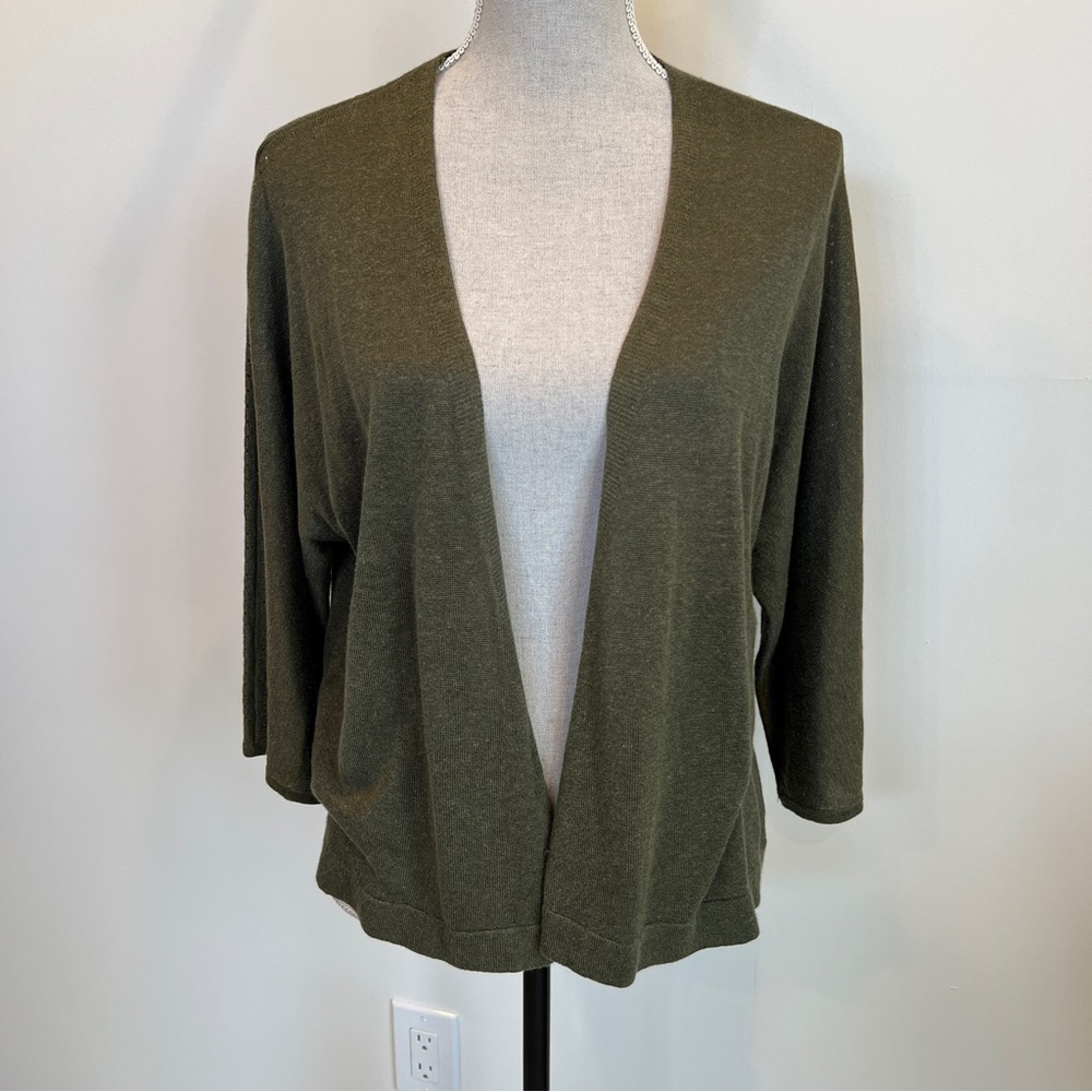 J Jill Olive Green Open Front Linen Blend Cardigan Size XL